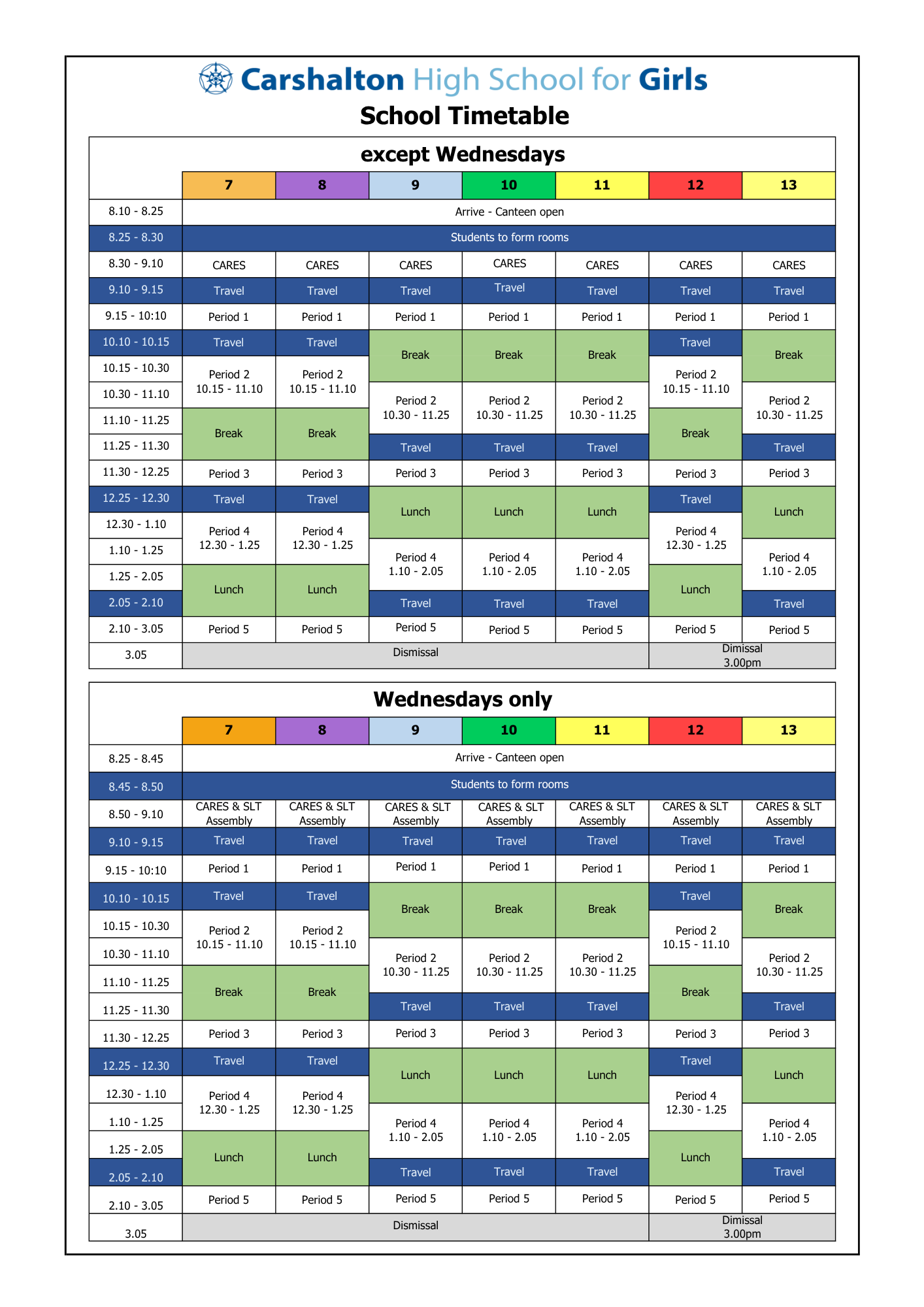 new school timetable